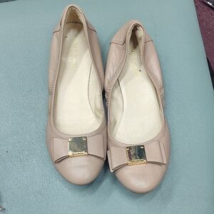 Cole Haan Tan Leather Ballet Flats with Bow Detail And Gold Hardware Size 5